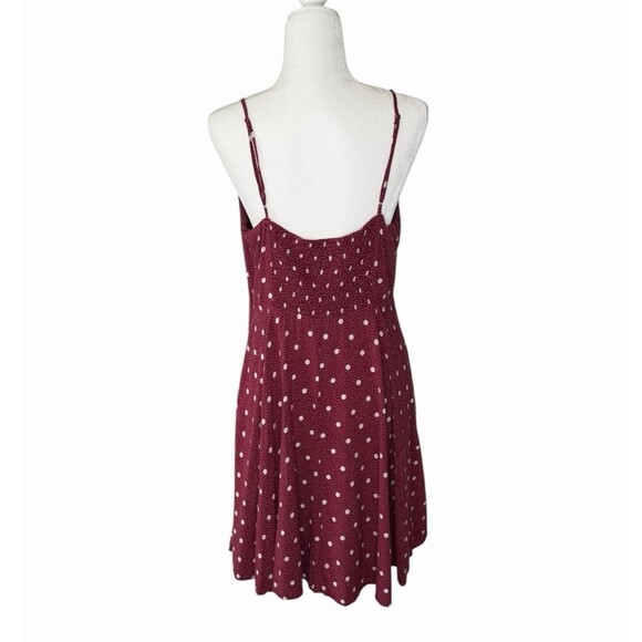 OLD NAVY Size XL Burgundy White Polka Dot Cami Fit & Flare Smocked Back Dress - Picture 7 of 16